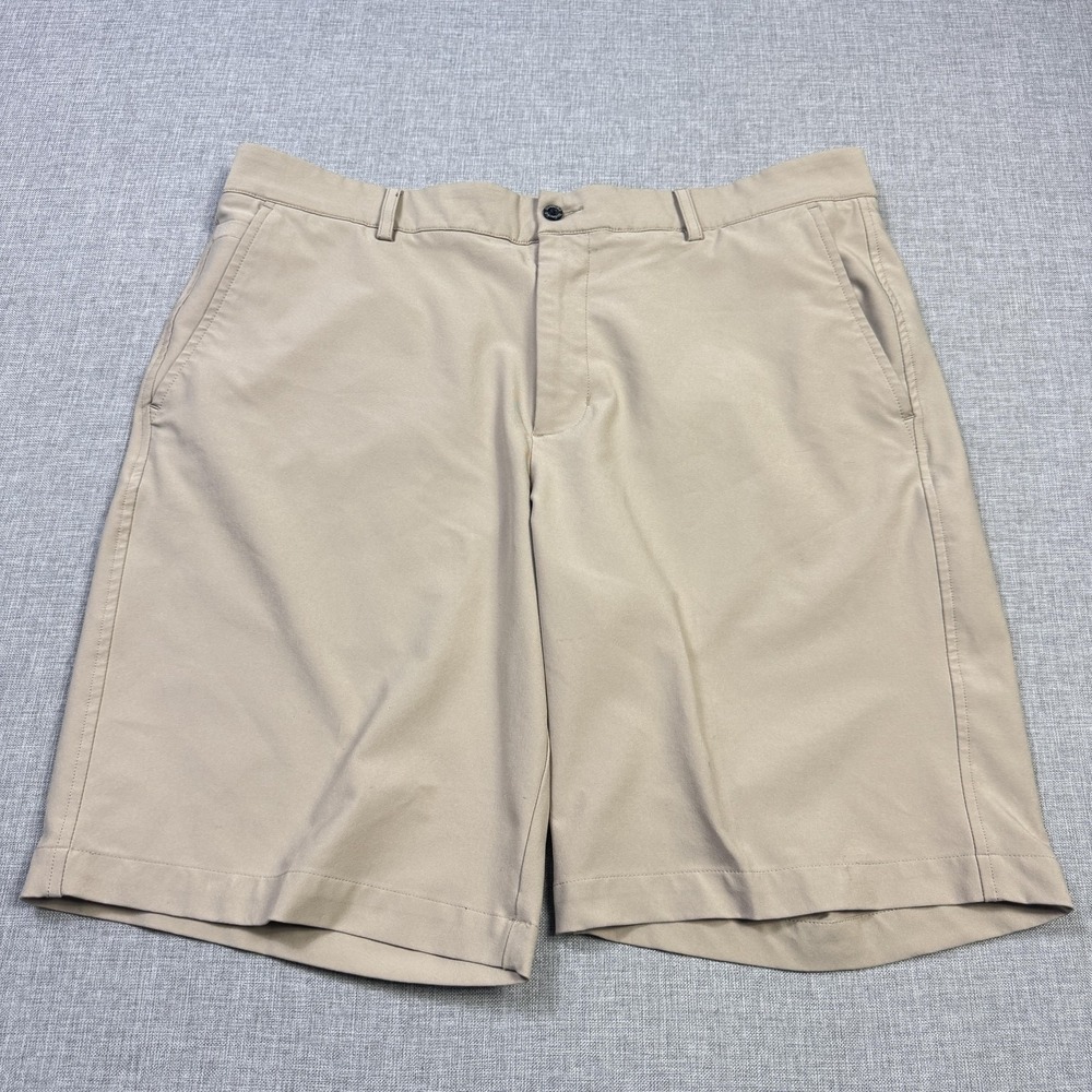 Dunning Chino Golf Shorts Mens 36 Beige Polyester Spandex Microfiber 9" Inseam
